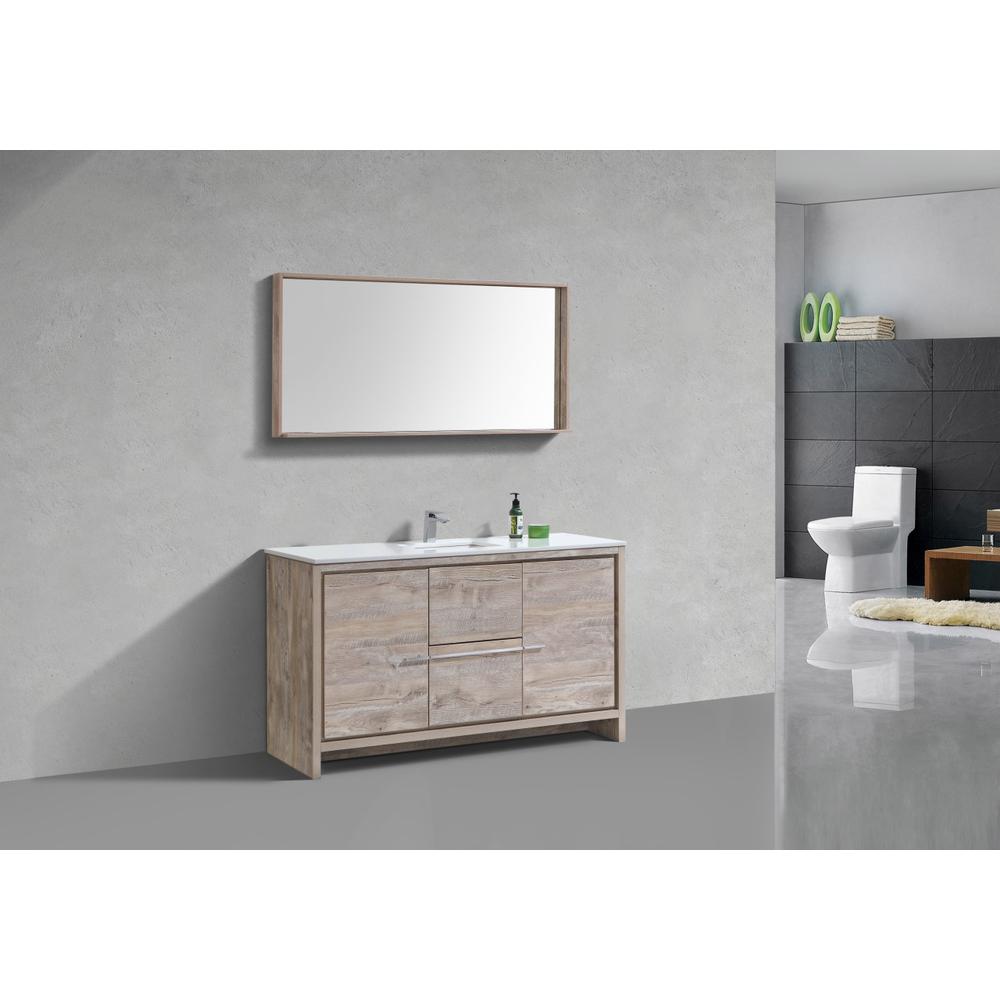 60″ Nature Wood Modern Bathroom Vanity with White Quartz Counter-Top