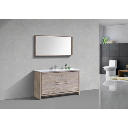 60″ Nature Wood Modern Bathroom Vanity with White Quartz Counter-Top