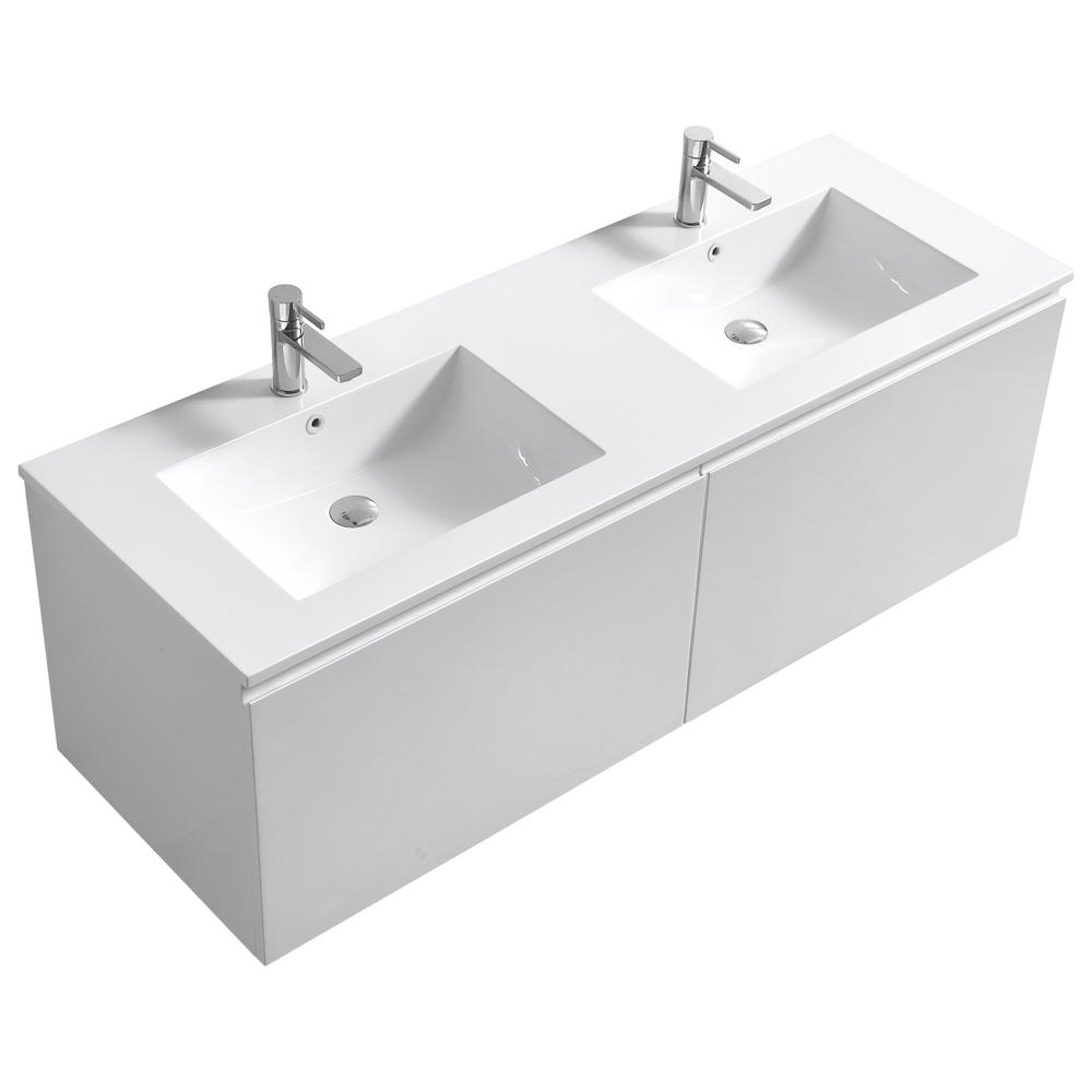 Balli 60'' Double Sink Wall Mount Modern Bathroom Vanity in Gloss White Finish
