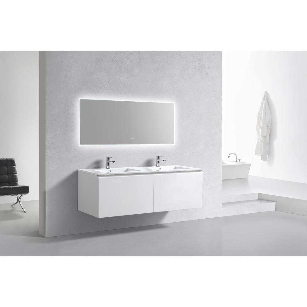 Balli 60'' Double Sink Wall Mount Modern Bathroom Vanity in Gloss White Finish
