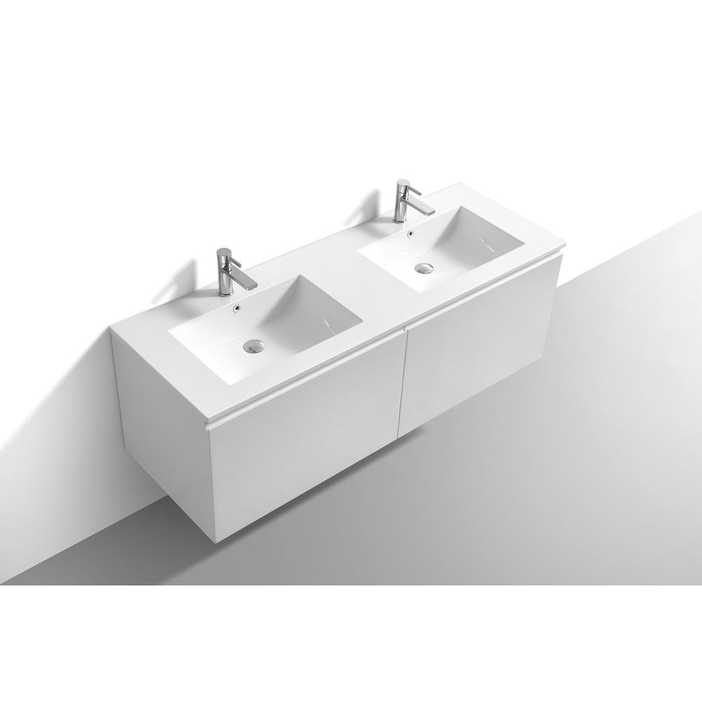 Balli 60'' Double Sink Wall Mount Modern Bathroom Vanity in Gloss White Finish