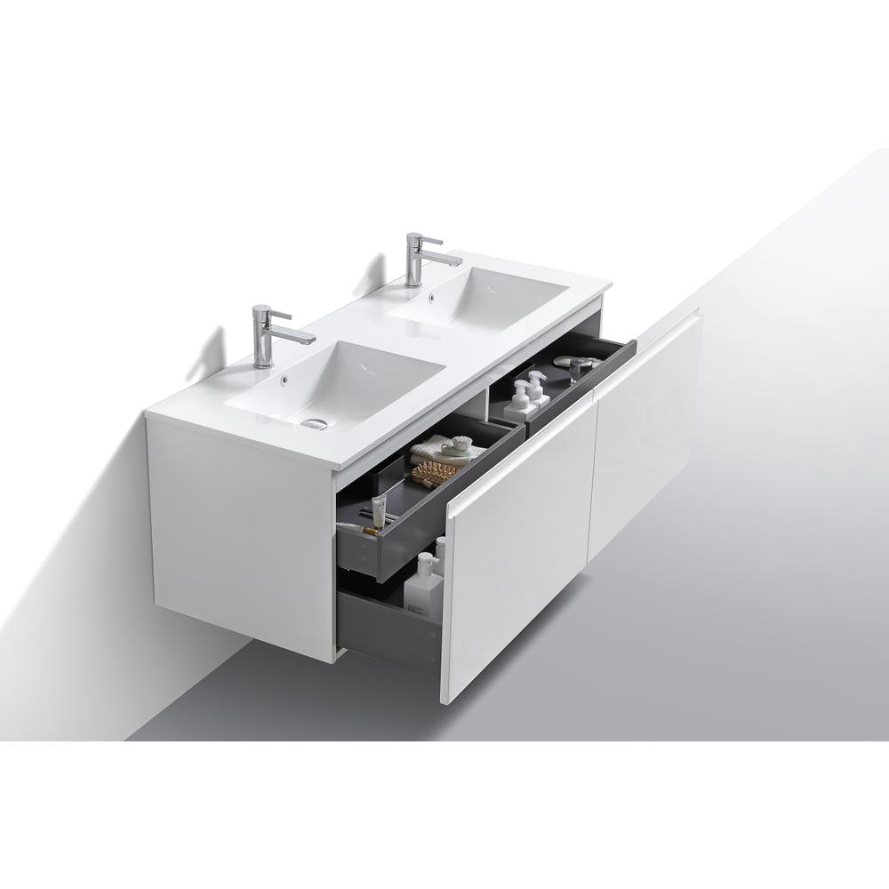 Balli 60'' Double Sink Wall Mount Modern Bathroom Vanity in Gloss White Finish