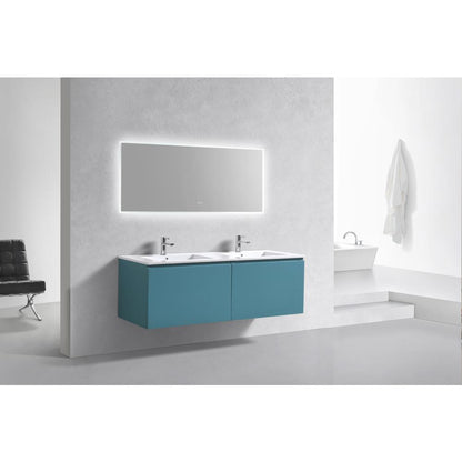 Balli 60'' Double Sink Wall Mount Modern Bathroom Vanity in Teal Green Finish