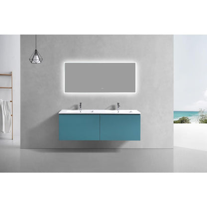 Balli 60'' Double Sink Wall Mount Modern Bathroom Vanity in Teal Green Finish