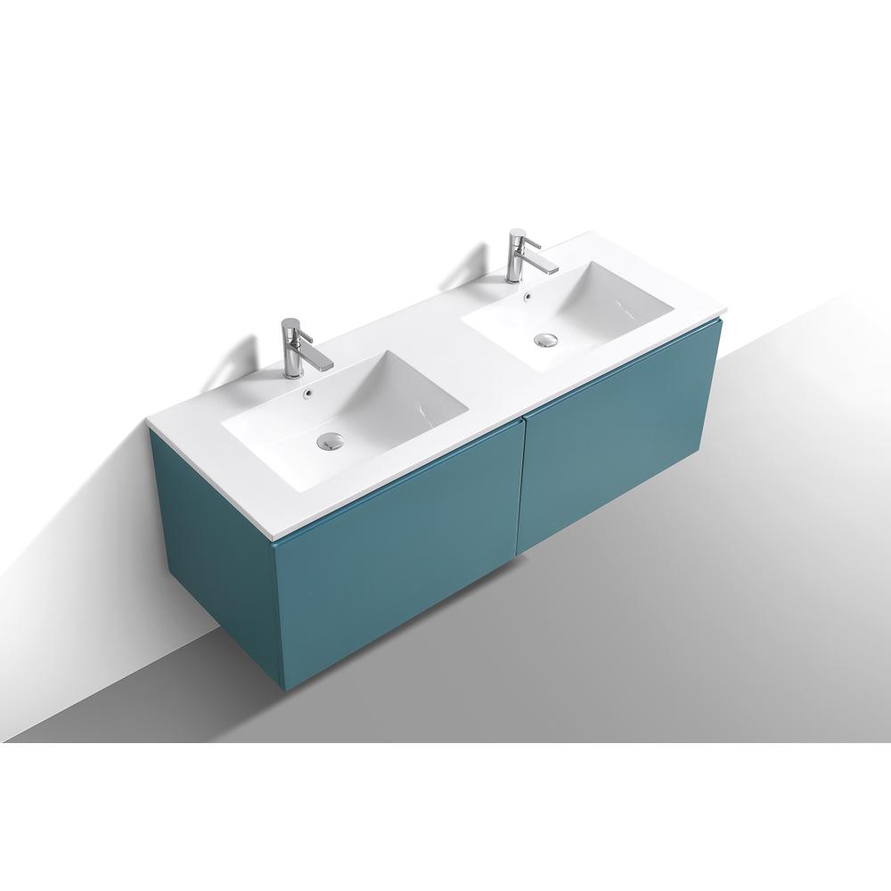 Balli 60'' Double Sink Wall Mount Modern Bathroom Vanity in Teal Green Finish