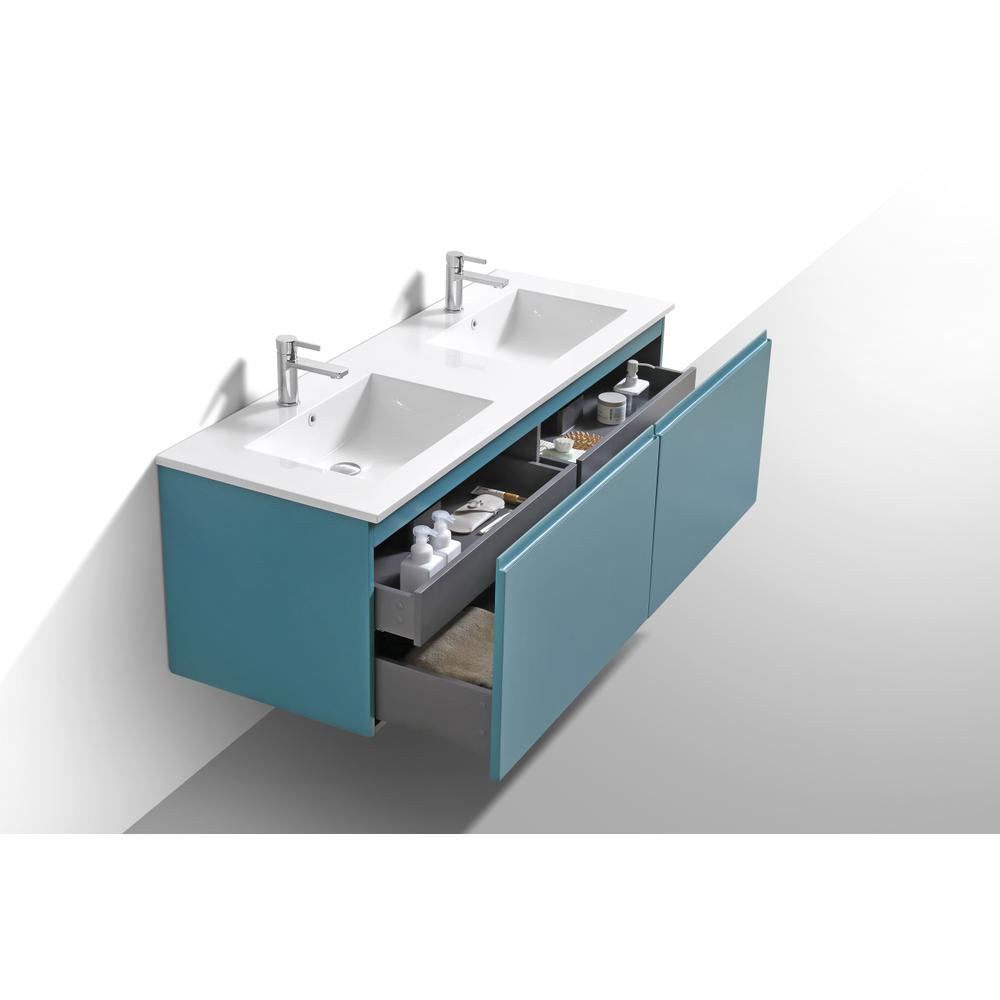 Balli 60'' Double Sink Wall Mount Modern Bathroom Vanity in Teal Green Finish