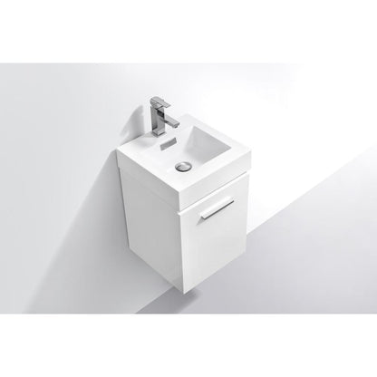 Bliss 16" High Gloss White Wall Mount Modern Bathroom Vanity