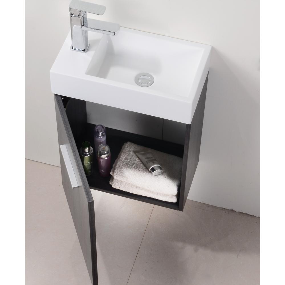 Bliss 18" Gray Oak Wall Mount Modern Bathroom Vanity
