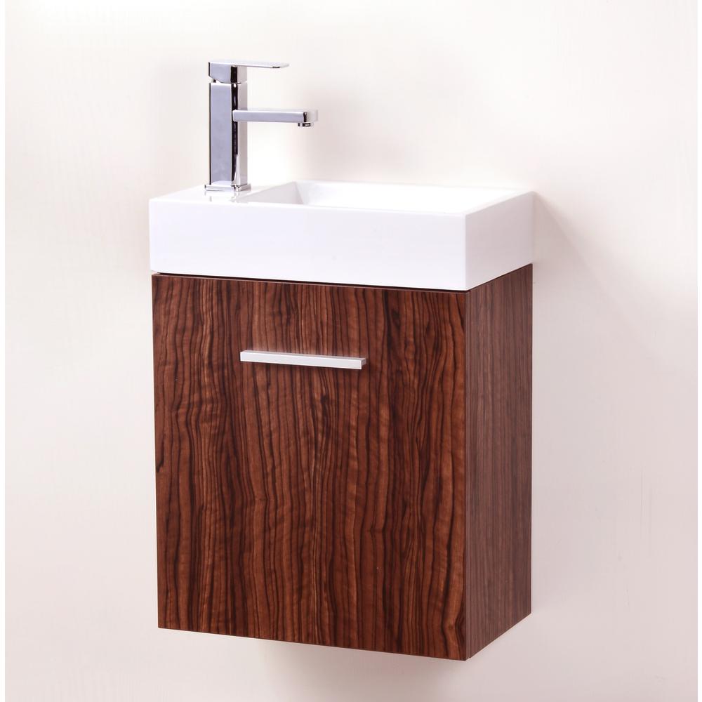 Bliss 18" Walnut Wall Mount Modern Bathroom Vanity