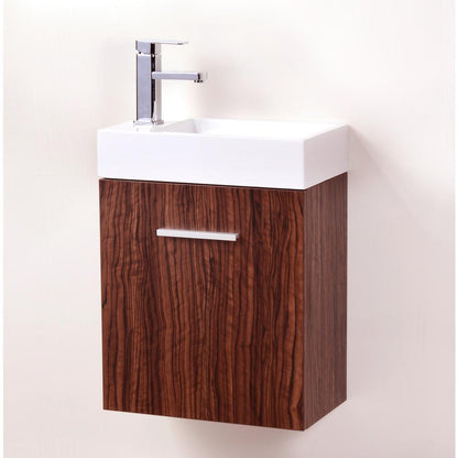 Bliss 18" Walnut Wall Mount Modern Bathroom Vanity