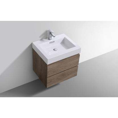 Bliss 24" Butternut Wall Mount Modern Bathroom Vanity
