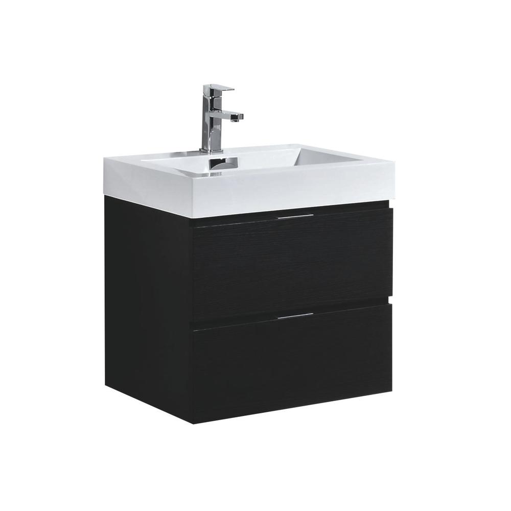 Bliss 24" Black Wall Mount Modern Bathroom Vanity