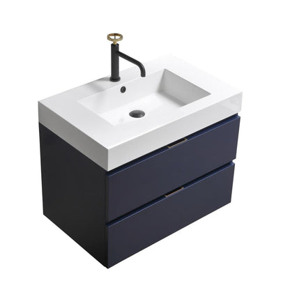 Bliss 30" Blue Wall Mount Modern Bathroom Vanity