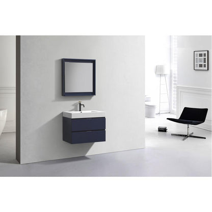 Bliss 30" Blue Wall Mount Modern Bathroom Vanity