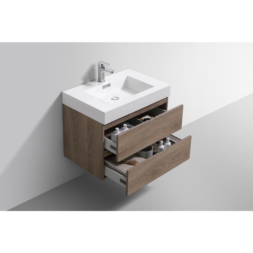 Bliss 30" Butternut Wall Mount Modern Bathroom Vanity