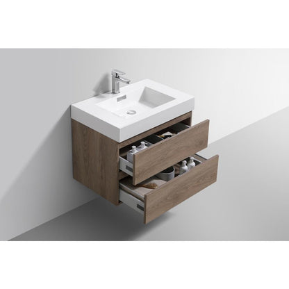 Bliss 30" Butternut Wall Mount Modern Bathroom Vanity