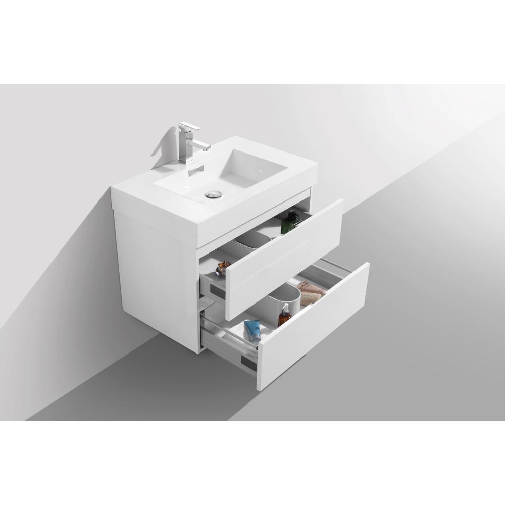 Bliss 30" High Gloss White Wall Mount Modern Bathroom Vanity