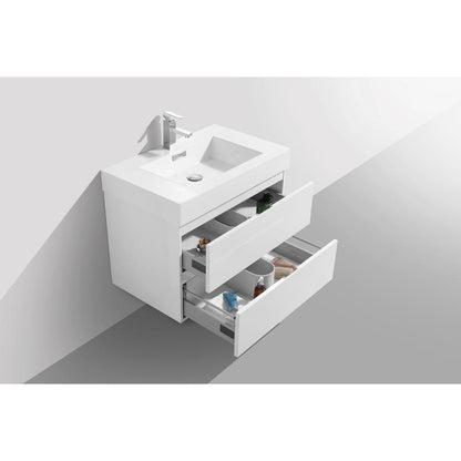 Bliss 30" High Gloss White Wall Mount Modern Bathroom Vanity