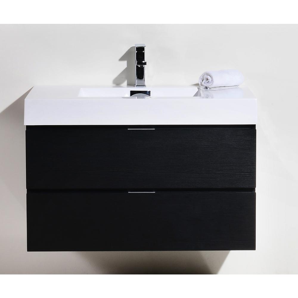Bliss 36" Black Wall Mount Modern Bathroom Vanity