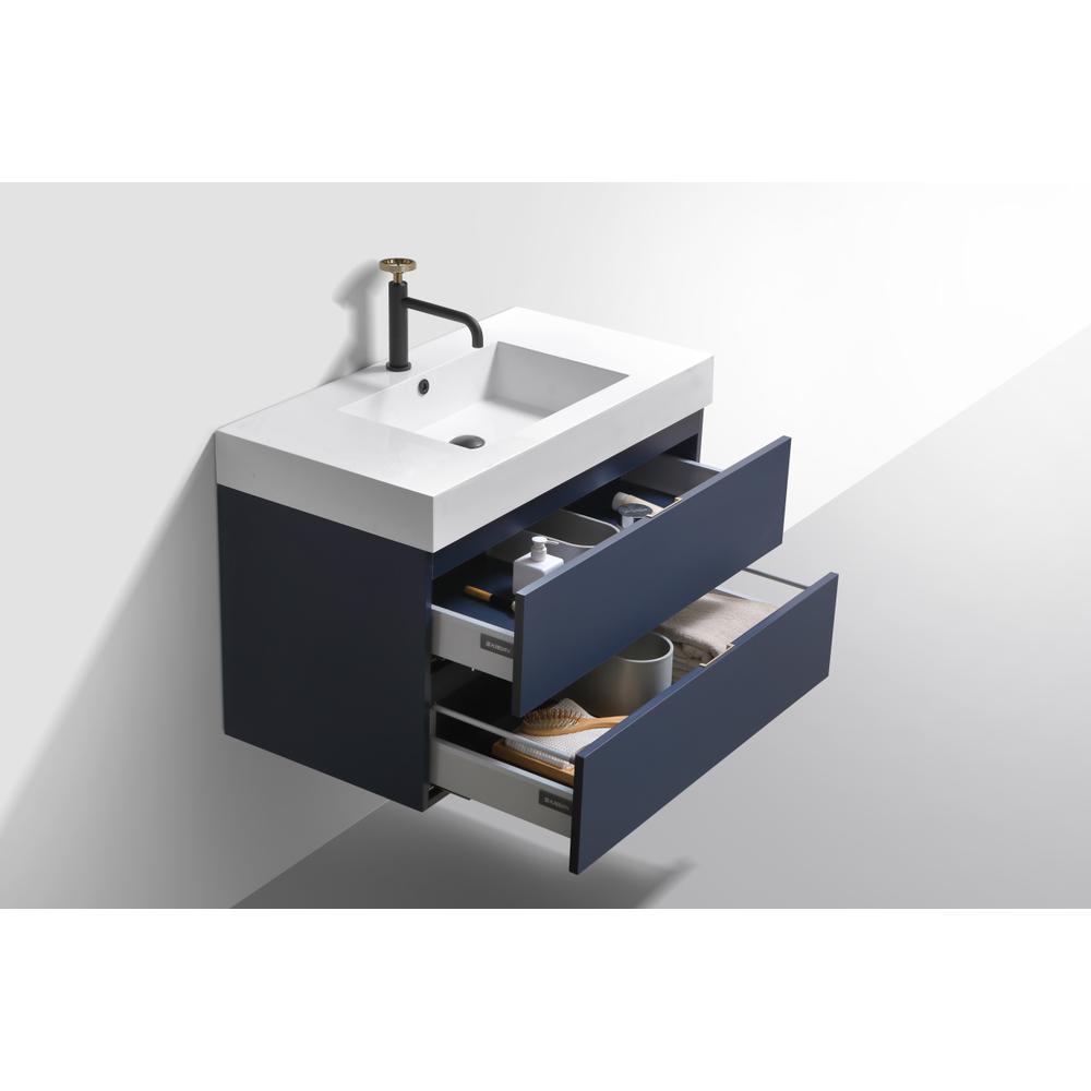 Bliss 36" Blue  Wall Mount Modern Bathroom Vanity