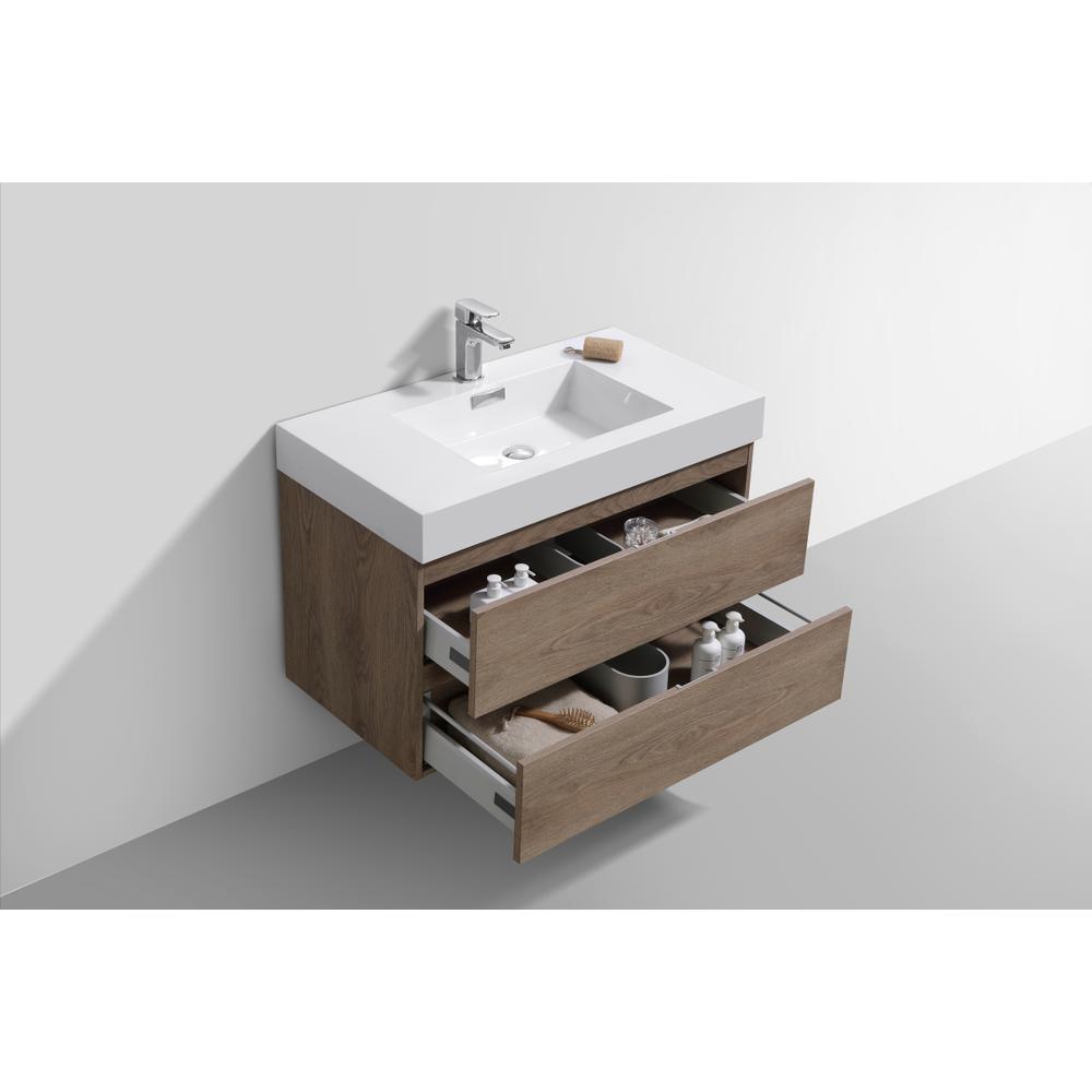 Bliss 36" Butternut Wall Mount Modern Bathroom Vanity