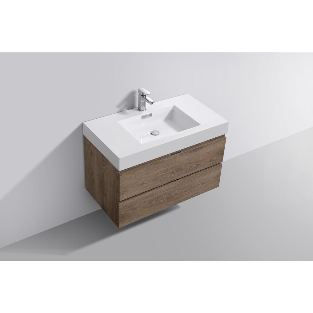 Bliss 36" Butternut Wall Mount Modern Bathroom Vanity