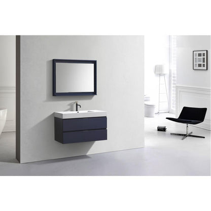 Bliss 40" Blue  Wall Mount Modern Bathroom Vanity