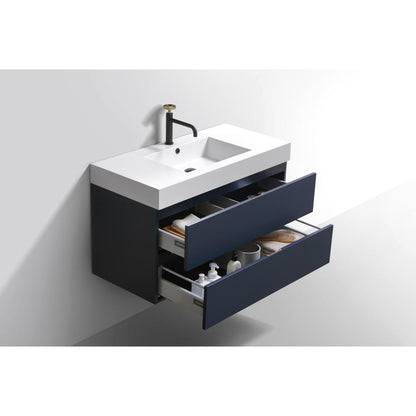 Bliss 40" Blue  Wall Mount Modern Bathroom Vanity