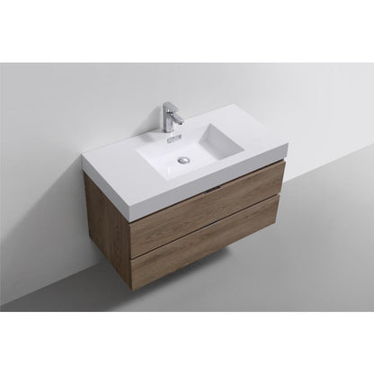 Bliss 40" Butternut Wall Mount Modern Bathroom Vanity