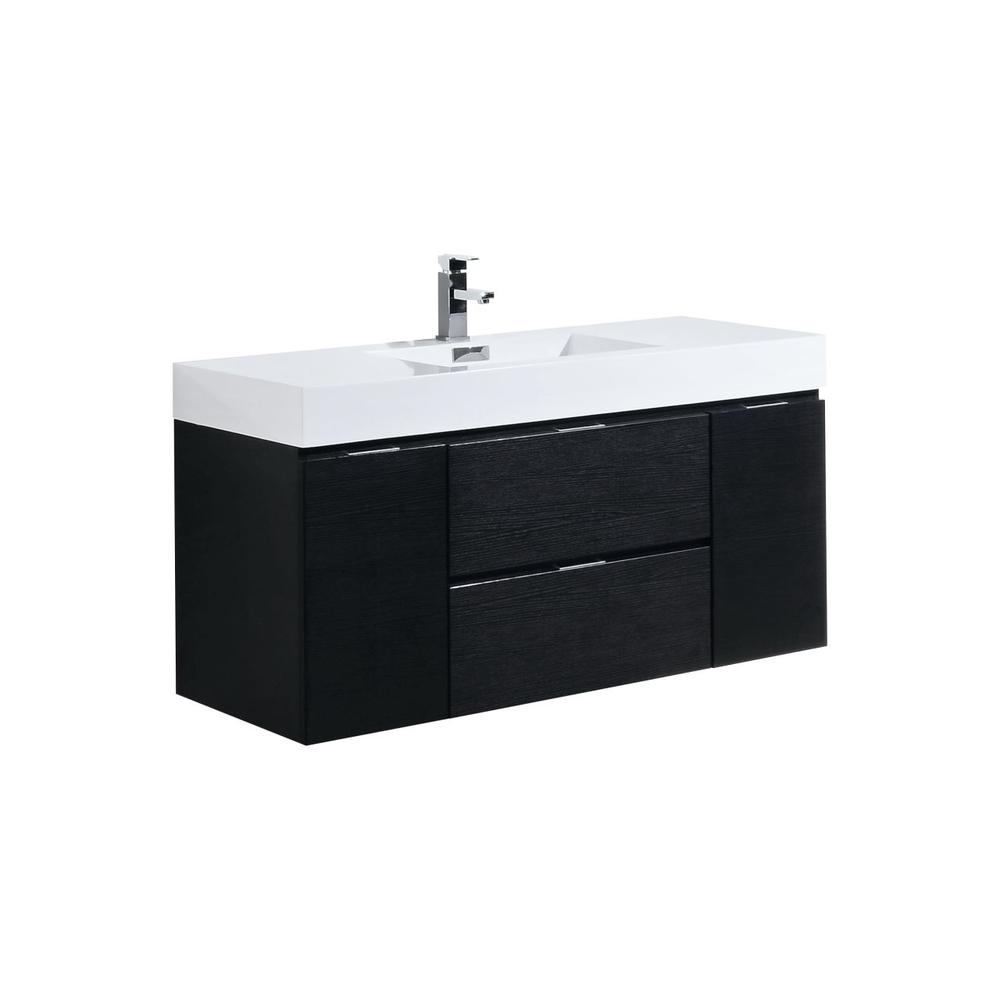 Bliss 48" Black Wall Mount Modern Bathroom Vanity
