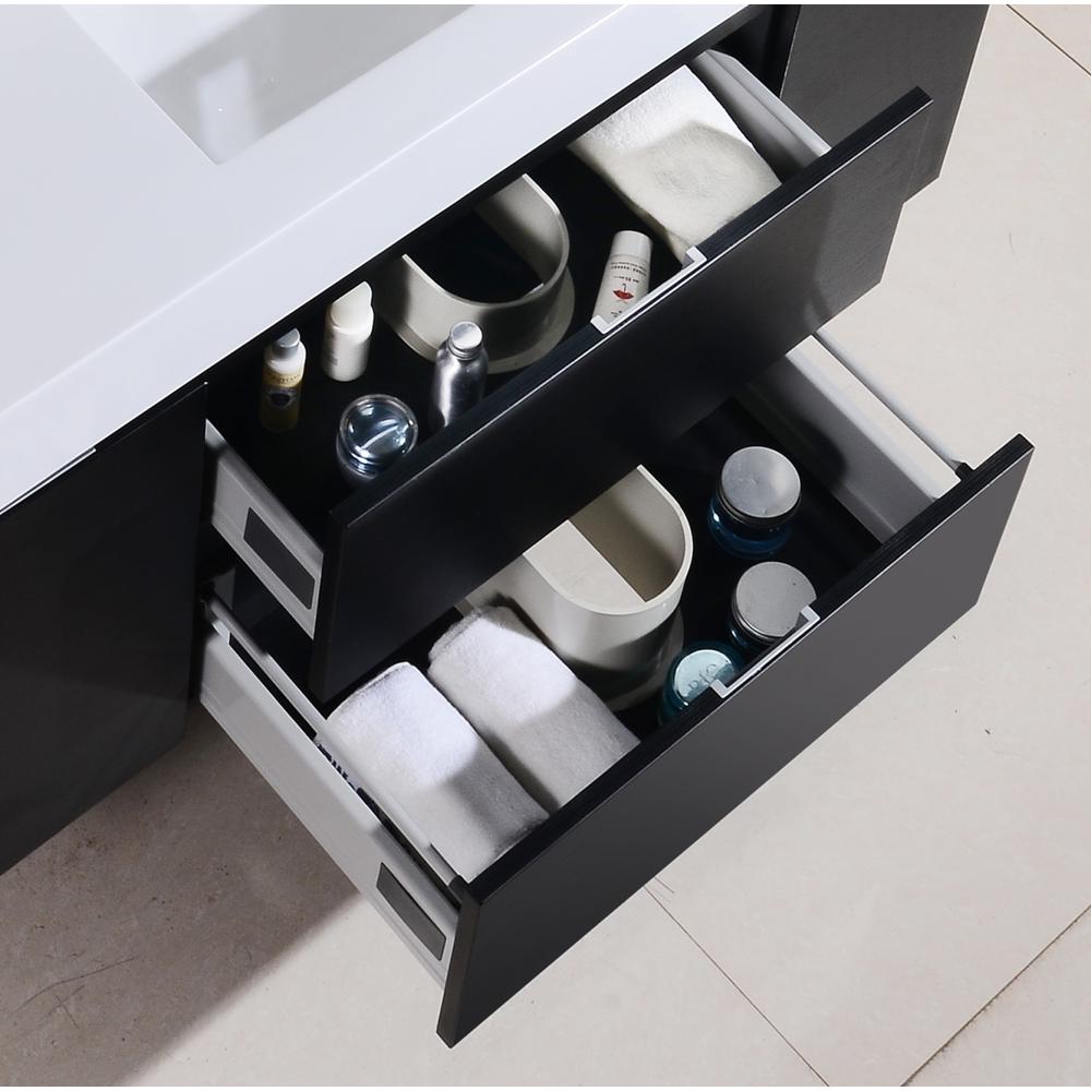 Bliss 48" Black Wall Mount Modern Bathroom Vanity