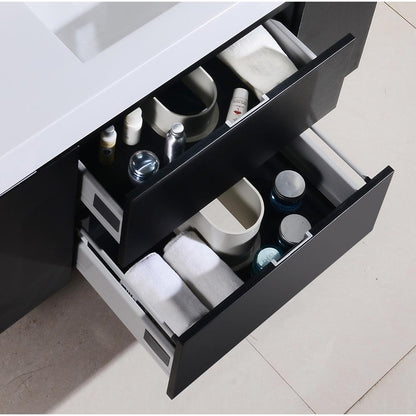 Bliss 48" Black Wall Mount Modern Bathroom Vanity
