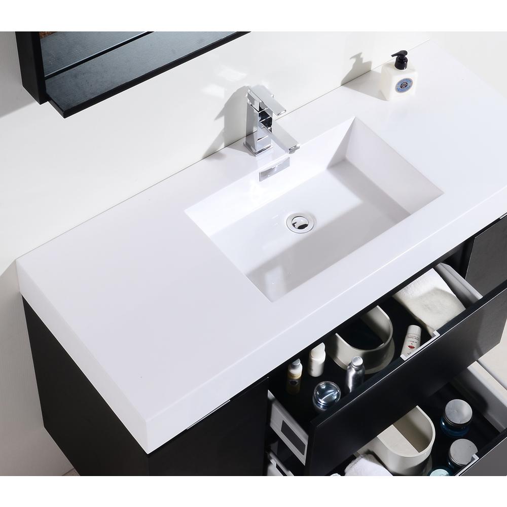 Bliss 48" Black Wall Mount Modern Bathroom Vanity