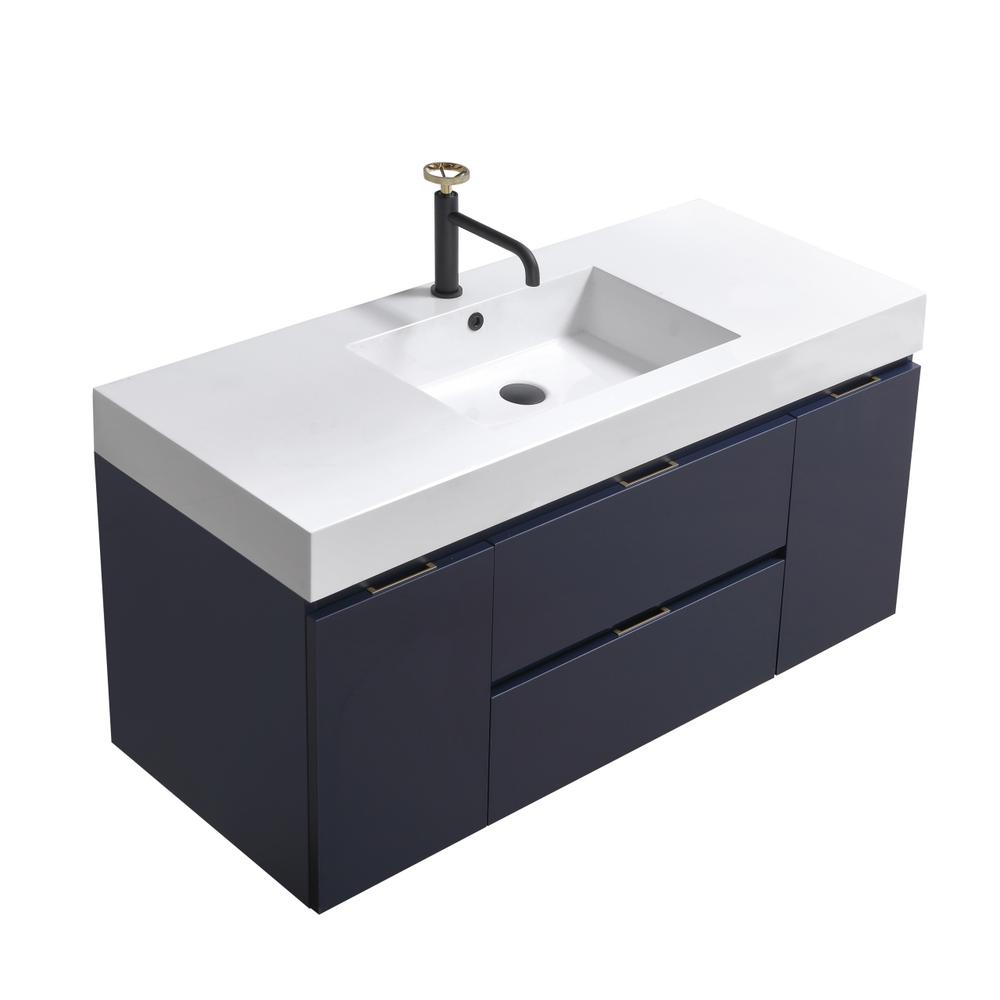 Bliss 48" Blue  Wall Mount Modern Bathroom Vanity