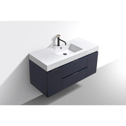 Bliss 48" Blue  Wall Mount Modern Bathroom Vanity