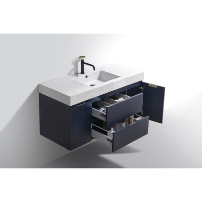 Bliss 48" Blue  Wall Mount Modern Bathroom Vanity