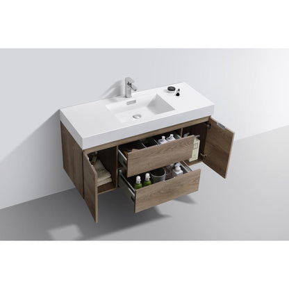 Bliss 48" Butternut Wall Mount Modern Bathroom Vanity