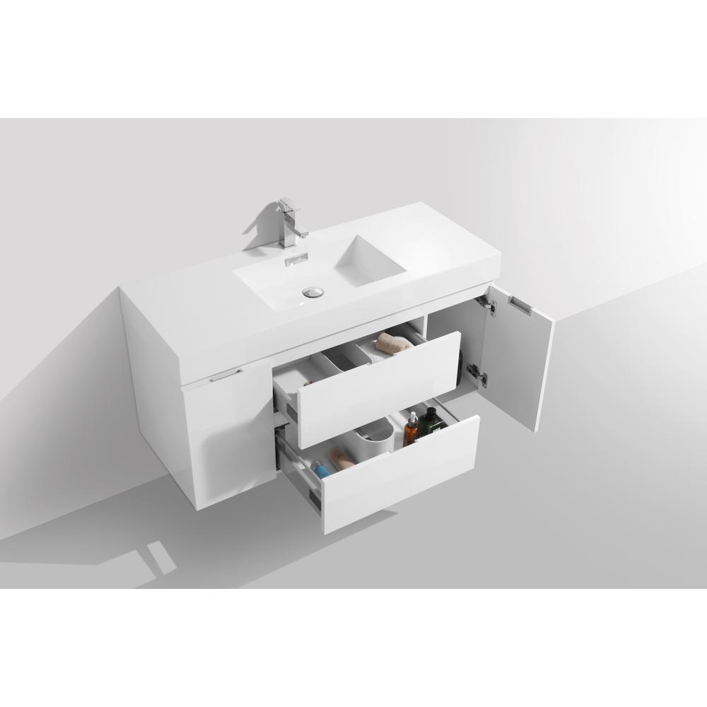 Bliss 48" High Gloss White Wall Mount Modern Bathroom Vanity