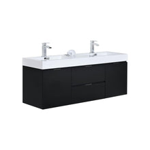 Bliss 60" Double  Sink Black Wall Mount Modern Bathroom Vanity