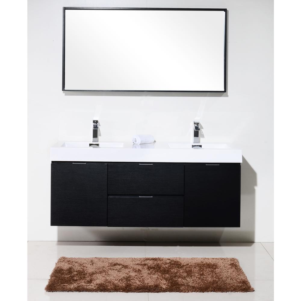 Bliss 60" Double  Sink Black Wall Mount Modern Bathroom Vanity