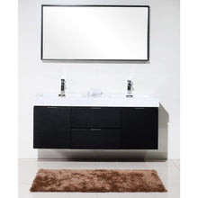 Bliss 60" Double  Sink Black Wall Mount Modern Bathroom Vanity