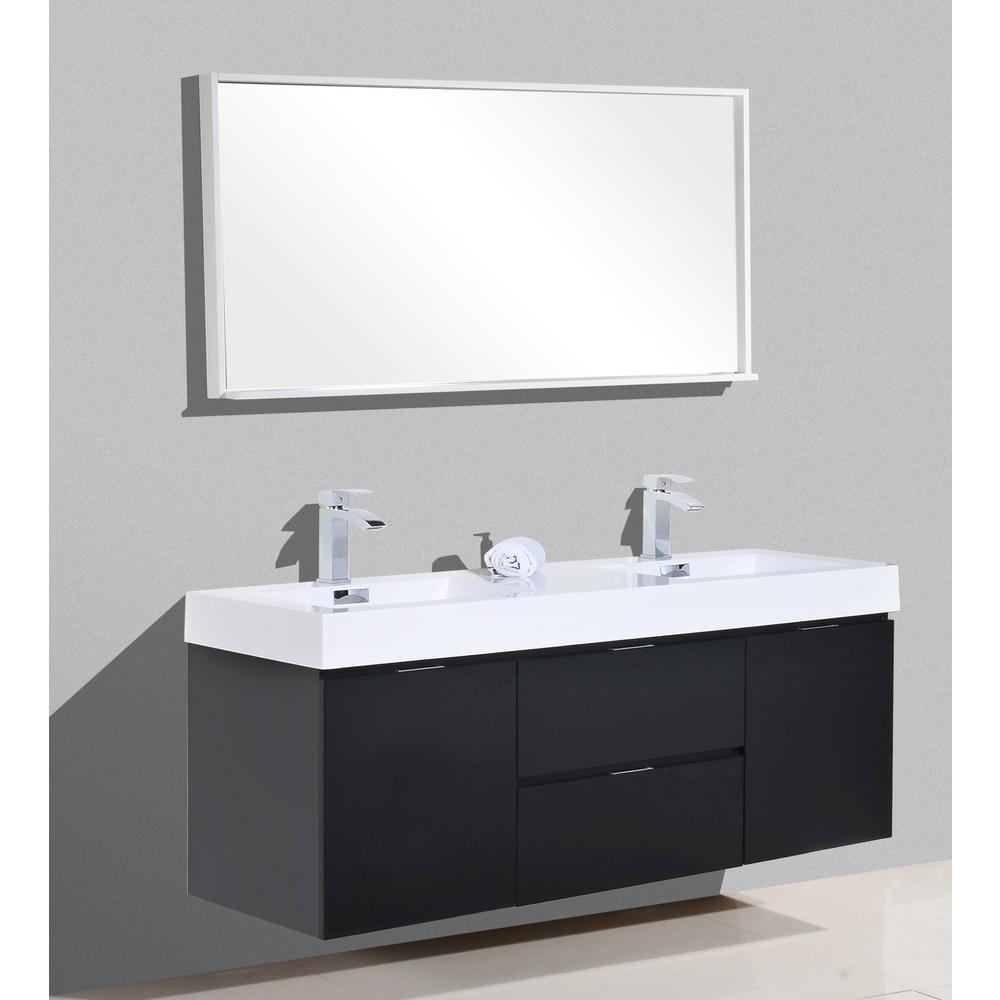Bliss 60" Double  Sink Black Wall Mount Modern Bathroom Vanity