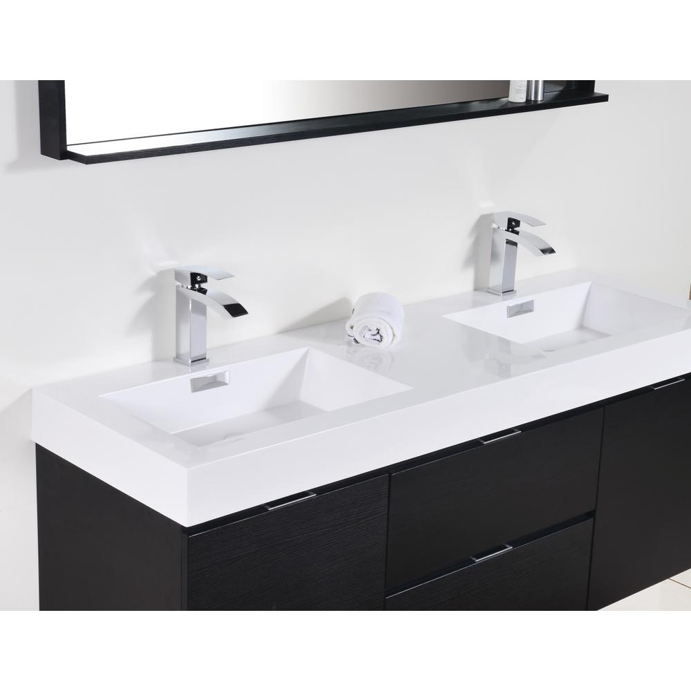Bliss 60" Double  Sink Black Wall Mount Modern Bathroom Vanity