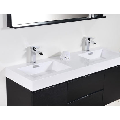 Bliss 60" Double  Sink Black Wall Mount Modern Bathroom Vanity