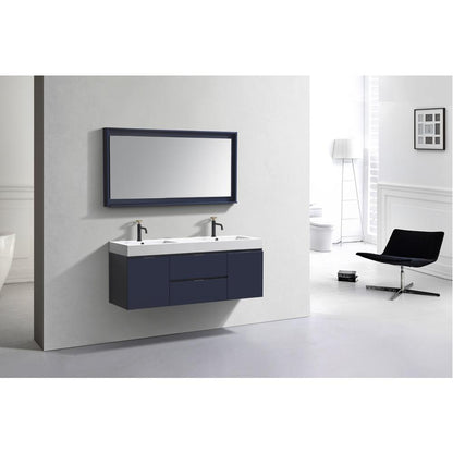 Bliss 60" Double  Sink Blue Wall Mount Modern Bathroom Vanity