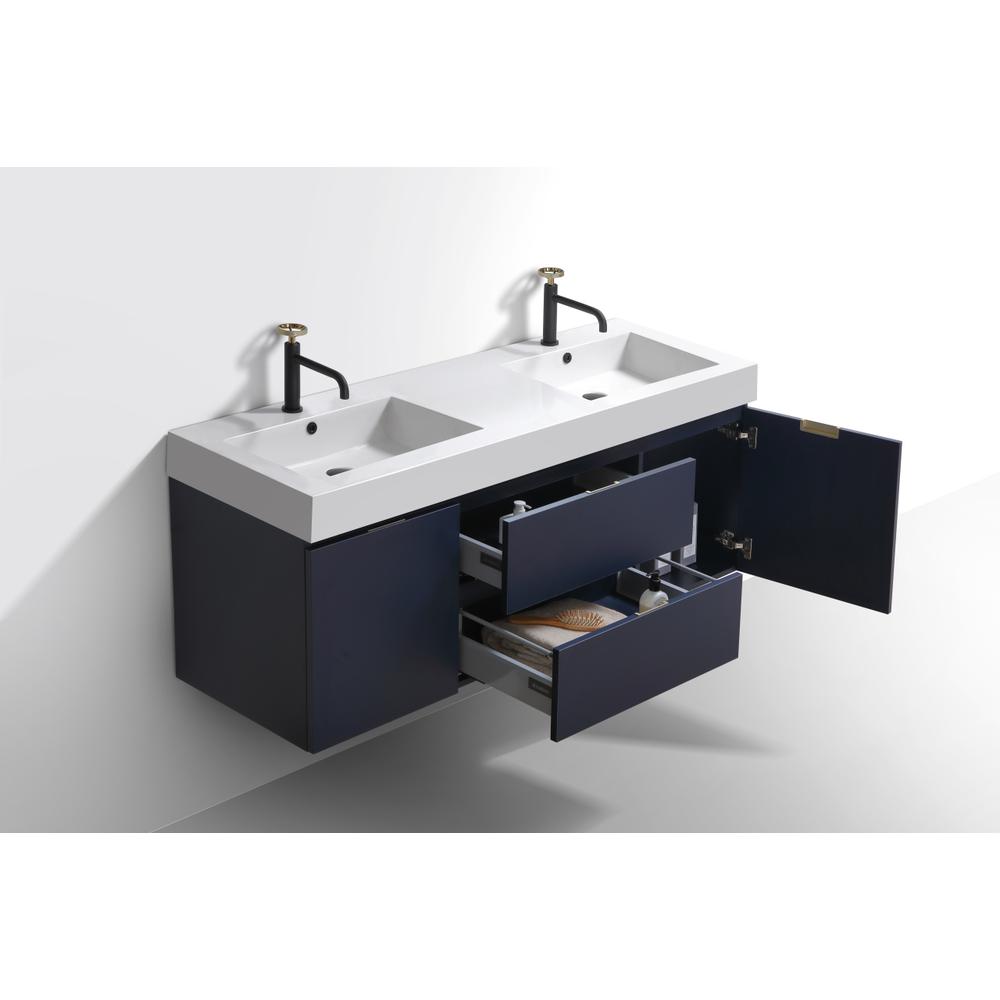 Bliss 60" Double  Sink Blue Wall Mount Modern Bathroom Vanity