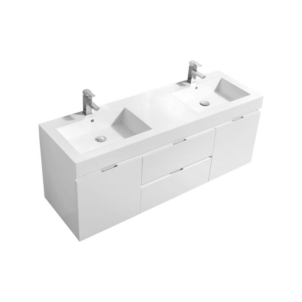 Bliss 60" Double Sink High Gloss White Wall Mount Modern Bathroom Vanity