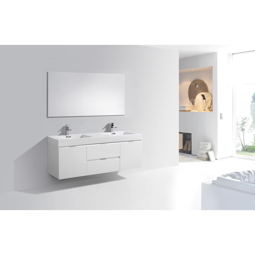 Bliss 60" Double Sink High Gloss White Wall Mount Modern Bathroom Vanity