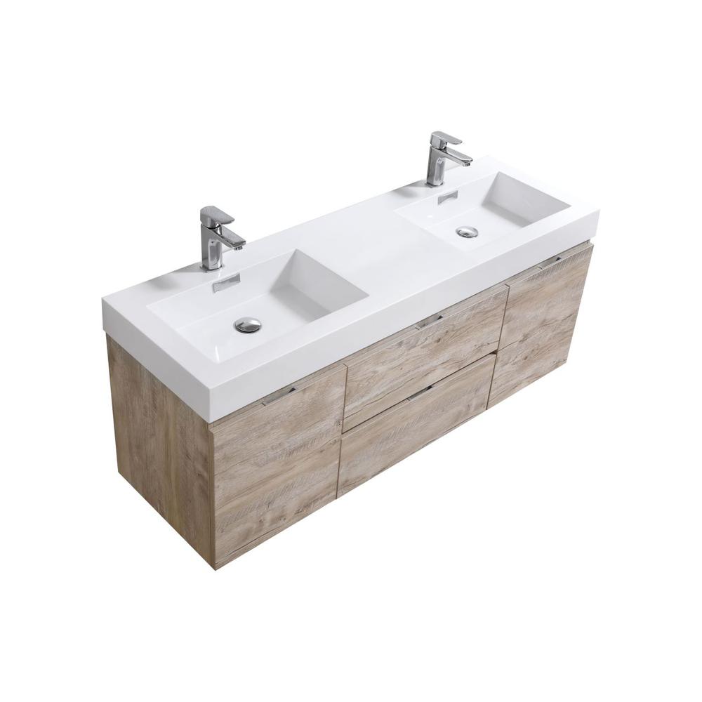 Bliss 60" Double  Sink Nature Wood Wall Mount Modern Bathroom Vanity