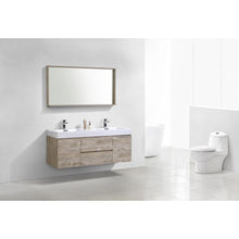 Bliss 60" Double  Sink Nature Wood Wall Mount Modern Bathroom Vanity